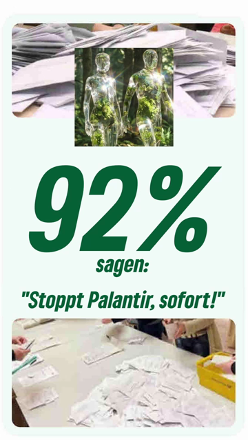 92 Prozent der Grünen Mitglieder in Baden-Württemberg fordern bei der Urabstimmung den sofortigen Stopp der Einführung und des Einsatzes von Palantir bei der Landespolizei